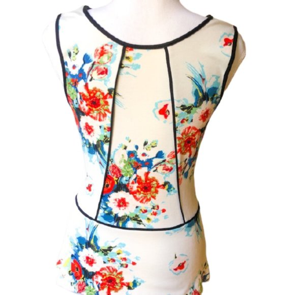 Anthropologie Black White Floral Peplum Top XS - Picture 5 of 8